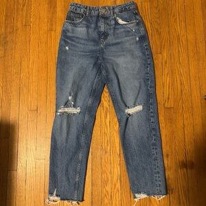 Zara High Rise Distressed Medium Wash Straight Leg Jeans - Women’s 6
